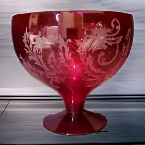 Böhmisch Rubinrot Handgeschliffen auf klarem Kristall Vintage Kompott Kelch Glas Bonboniere - Bild 1 von 17