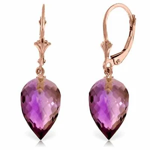 19 Carat 14K Solid Rose Gold Drop Briolette Amethyst Gemstone Earrings - Picture 1 of 3