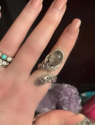 Anillo de jardín de cuarzo amatista envolvente bypass artesanal SW Foto 1 de 4