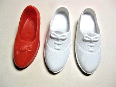 Vintage 1960's Tammy Doll White Tennis Shoes & 1 Red Bow Low Heel Pump - Image 1 of 3