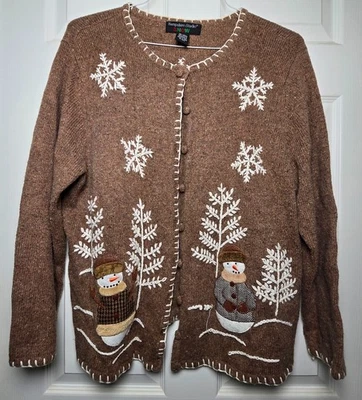 VTG 90s Christmas Snowman Wool Cardigan - 1X - Hampshire Studio - Image 1 of 4
