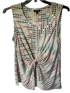 ALFANI WOMENS’S SIZE L SLEEVELESS ROUND NECK MULTICOLOR TIE FRONT STRETCH TOP - Picture 1 of 6