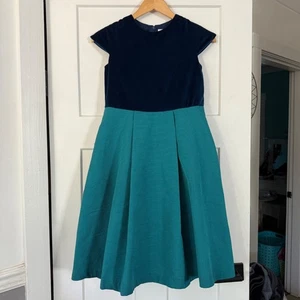 Jacadi Velvet Pleated Blue Dress Cap Sleeves Elegant Design Girls Sz 12 - Picture 1 of 5