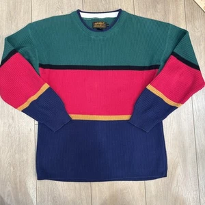 Maglione vintage anni 90 Eddie Bauer grande maglia colorblock girocollo grosso retrò - Foto 1 di 7