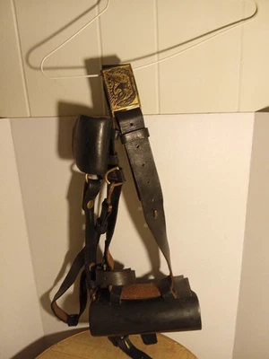 Cinturón de cuero de la Guerra Civil con estuche de municiones y correas, hebilla de cinturón Foto 1 de 4