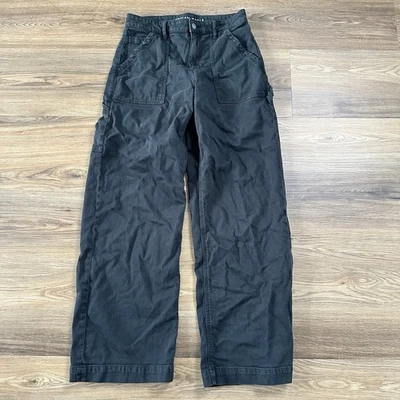 American Eagle Black Super High Rise Baggy Wide Leg Soft Carpenter Pants 8 Long - Image 1 of 4