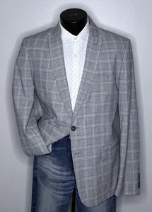 John Varvatos Dwell Glen Plaid Peak Gray Blazer Jacket Coat Mens 42R Slim (38R) - Picture 1 of 18