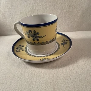 Spode Albony Pattern 2 Piece Cup & Saucer Yellow & Blue Floral - Picture 1 of 4