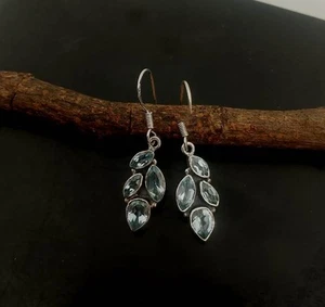925 Sterling Silver Natural Multi Blue Topaz Gemstone Woman Gift Earring NA-06 - Imagen 1 de 8