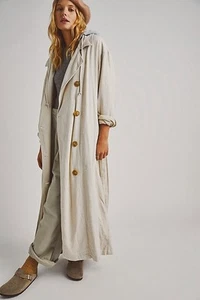 NEW SOLD OUT Free People Charlie Trench Wild Morning Oat Coat Linen Hood NWT XL - Picture 1 of 10