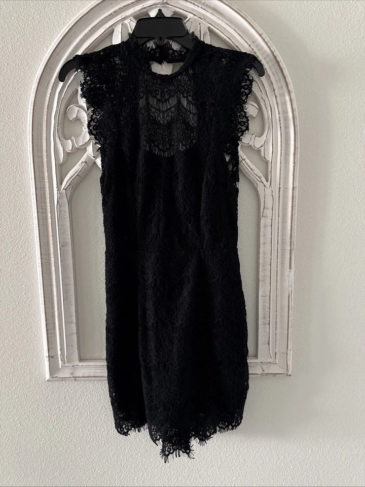 People Daydream Lace Dress Open Back Small S Black Ob518214 0010