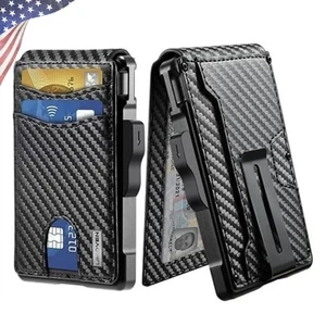 Schmale Herren-Geldbörse RFID-Geldbörse aus Kohlefaser mit Doppelfaltung und Geldklammer Kartenhalter - Bild 1 von 6