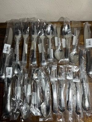 Reed & Barton Hammered Antique 20-Piece Place Setting Stainless 18/8 New  - Image 1 of 4