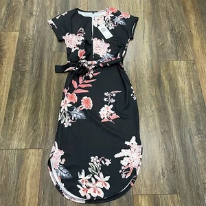 Women’s XS Summer Casual V-Neck Black Floral Print Geometric Pattern dress - Picture 1 of 8