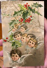 Carte postale de Noël BEAUX visages d'anges 1906 à Mme F. Wurdemann Washington DC