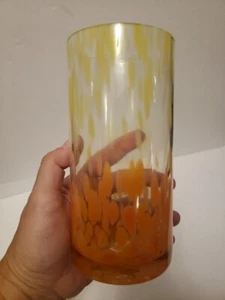 BLOWN GLASS MURANO STYLE TUMBLER GLASS ORANGE YELLOW TORTOISE SHELL - Picture 1 of 10