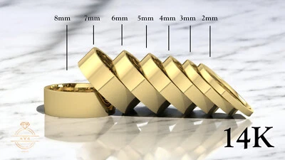 14K Yellow Solid Gold FLAT Wedding Band Ring - Comfort Fit Polished New - Image 1 of 4