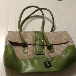 New York & Company NY&C Monogram Beige Green Shoulder Bag Satchel Handbag Purse - Picture 1 of 8