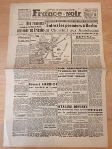 WW2 GUERRE 39/45 NEWSPAPER FRANCE EVENING MAY 20, 1945 ENTER FIRST TO BERLIN - Picture 1 of 1