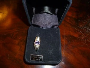 Vintage ovaler facettierter lila Amethyst gerippter Kuppelring 925 Sterlingsilber Gr. 6,5 neu QVC - Bild 1 von 4