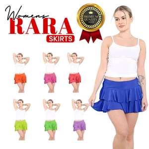 DAMEN RARA ROCK DAMEN KOSTÜM TANZ PARTY NEON ZWEISTUFIG RÜSCHEN MINIRÖCKE - Bild 1 von 13