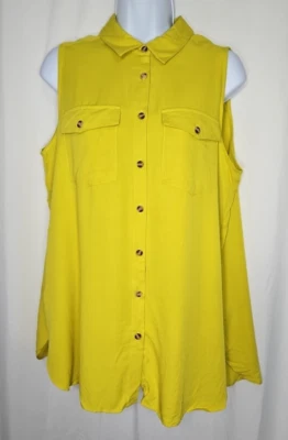 Blusa rosa y oliva para mujer Chartreuse amarilla sin mangas con botones talla mediana Foto 1 de 4