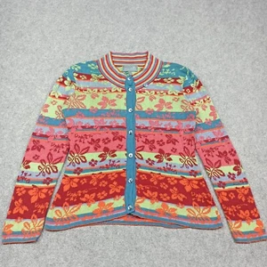 Himalaya Womens Cardigan Size S - 36 Organic Cotton Floral Green Red Sweater - Picture 1 of 13