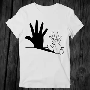 Rabbit Hand Shadow T Shirt Unisex Adult White Tee Gift Cool Music Fashion Top - Picture 1 of 2