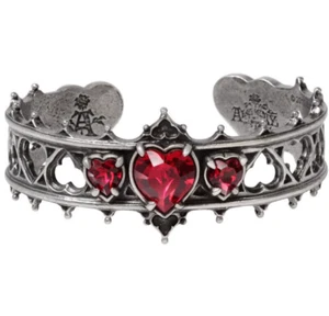 Alchemy Gothic Elizabethan Queen Regal Cuff Bracelet Love Red Crystal Hearts A78 - Picture 1 of 5