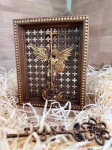 Archangel Michael wood carved christian icon religious hanging art work - Picture 1 of 6