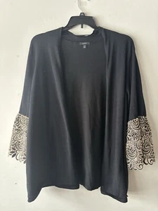Alfani Sweater Cardigan Black Embroidered Lace Bell Sleeves 2X - Picture 1 of 6