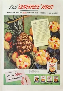 Cóctel de frutas Libbys 1948 anuncio vintage centro de mesa frutas real - Imagen 1 de 1