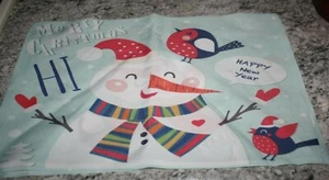 AMBESONNE CHRISTMAS CLOTH PLACEMATS SET OF 4 SNOWMAN BIRDS NEW - Picture 1 of 3