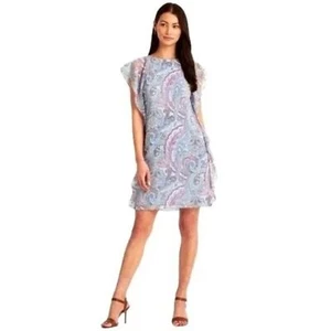 Lauren Ralph Lauren Dress Women Size 10 Blue Paisley Flutter Sleeves Ruffles NWT - Picture 1 of 11