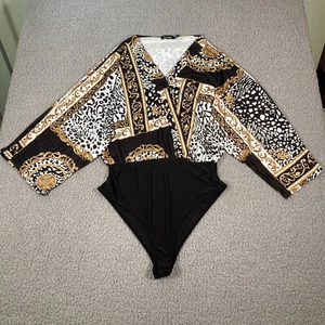 Boohoo Womens Size 8 One Piece Bodysuit Boho Kimono Sleeve Lightweight Stretch - Picture 1 of 14