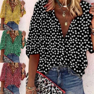 HOT SALE Sexy Chiffon Loose Tops Blouse Ladies Deep V-Neck Casual Womens 2025 - Picture 1 of 12