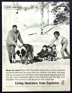 1962 St. Bernard Dog tirando niños trineo familiar vida equitativa anuncio impreso de colección - Imagen 1 de 1
