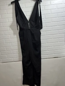 NWT! Very Nice Chic ALLEGRA K Black V neck Tie Straps Side Zip Jumpsuit - Picture 1 of 11