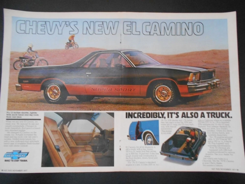 Chevrolet El Camino 1978 "Chevrolets New El Camino" 2 páginas color promoción anuncio ¡Bonito! Foto 1 de 1