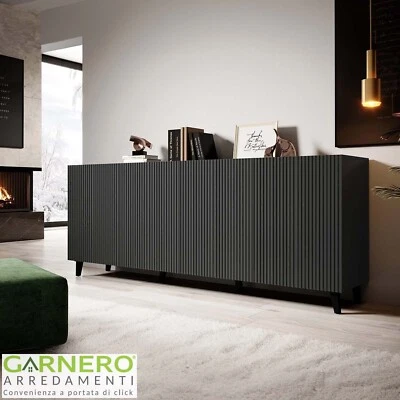 GARNERO ARREDAMENTI Madia moderna 201x83cm 4 ante e 8 ripiani interni antracite cannettato ESSENCE
