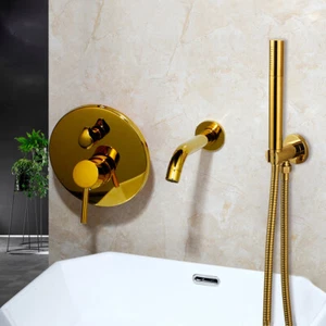 3 PCS Gold Bathtub Mixer Shower Units Handheld Spray Faucet Wall Mount Tap Brass - Picture 1 of 12