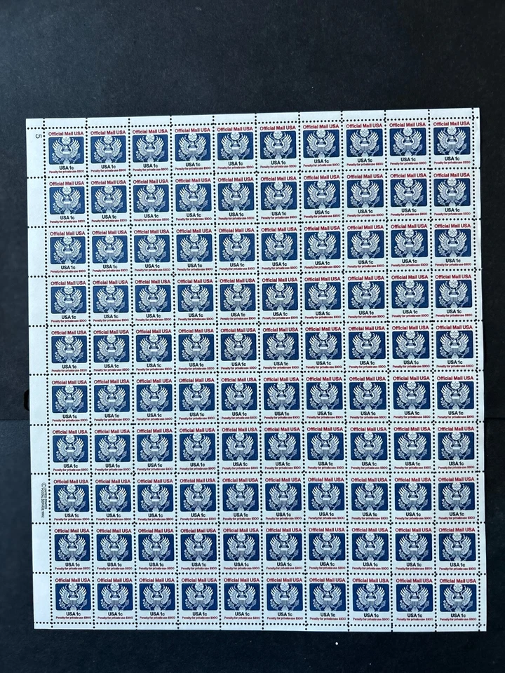 #0127,  1c, OFFICIAL MAIL USA, SHEET OF 100,  1982, MNH-OG - Image 1 of 1