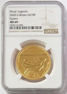 2020 GOLD GREAT BRITAIN 100 POUNDS 1oz QUEEN MUSIC LEGENDS NGC MINT STATE 69 - Picture 1 of 2