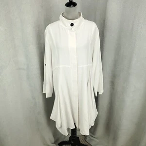 IC by Connie K Longline Tunika Kleid Damen XL weiß versteckte Knopfleiste Taschen - Bild 1 von 13
