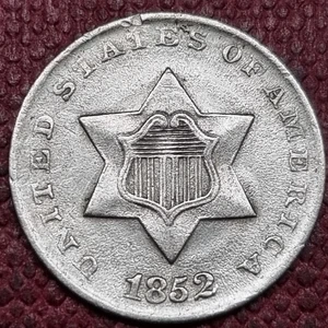 1852 Three Cent Piece 3c Silver Trime Higher Grade AU Details #96618 - Picture 1 of 2