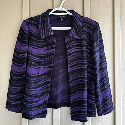 Ming Wang Women’s Petite Small Purple Black Open Cardigan Sweater Jacket Blazer - Image 1 of 4