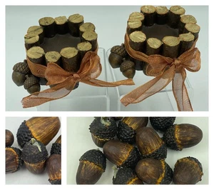 Hallmark Fall Votive Candle Holder SET Faux Log + Acorn Candles Table Decor LOT - Picture 1 of 13