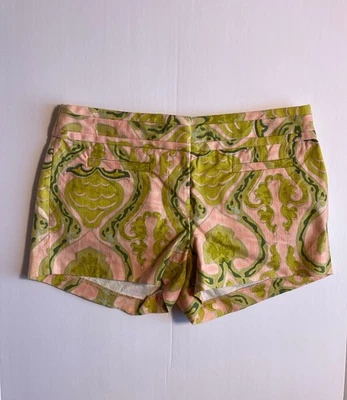 Pantalones Cortos J.Crew Mezcla Algodón Estampado Jacquard - Talla 2 Rosa Y Verde Preppy Foto 1 de 4