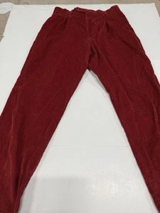 Grant Thomas Corduroy Trousers Mens W34 L32 Red/marroon Pleated Cuffed VTG - Picture 1 of 8