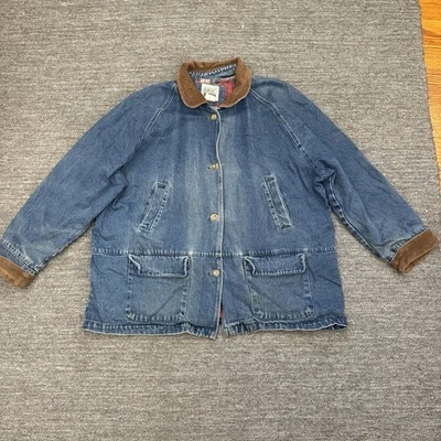 Vintage Basic Editions Denim Chore Jacket  Women 2X Blue Corduroy Collar Lined - Image 1 of 4